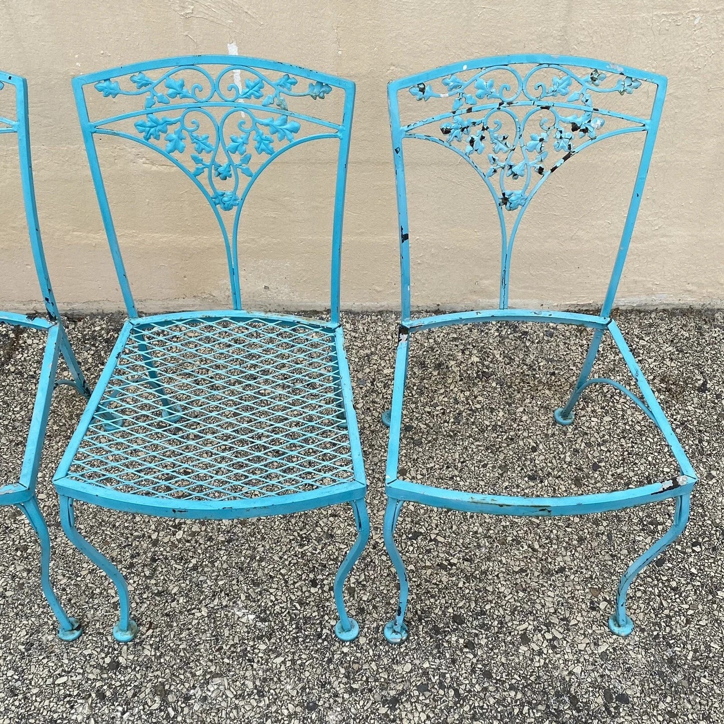 Vintage Woodard Orleans Pattern Wrought Iron Garden Patio Dining Chairs Set of 4
