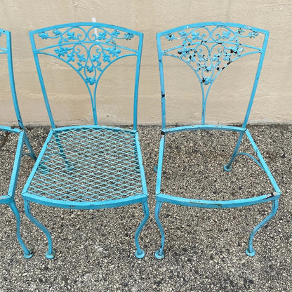 Vintage Woodard Orleans Pattern Wrought Iron Garden Patio Dining Chairs Set of 4