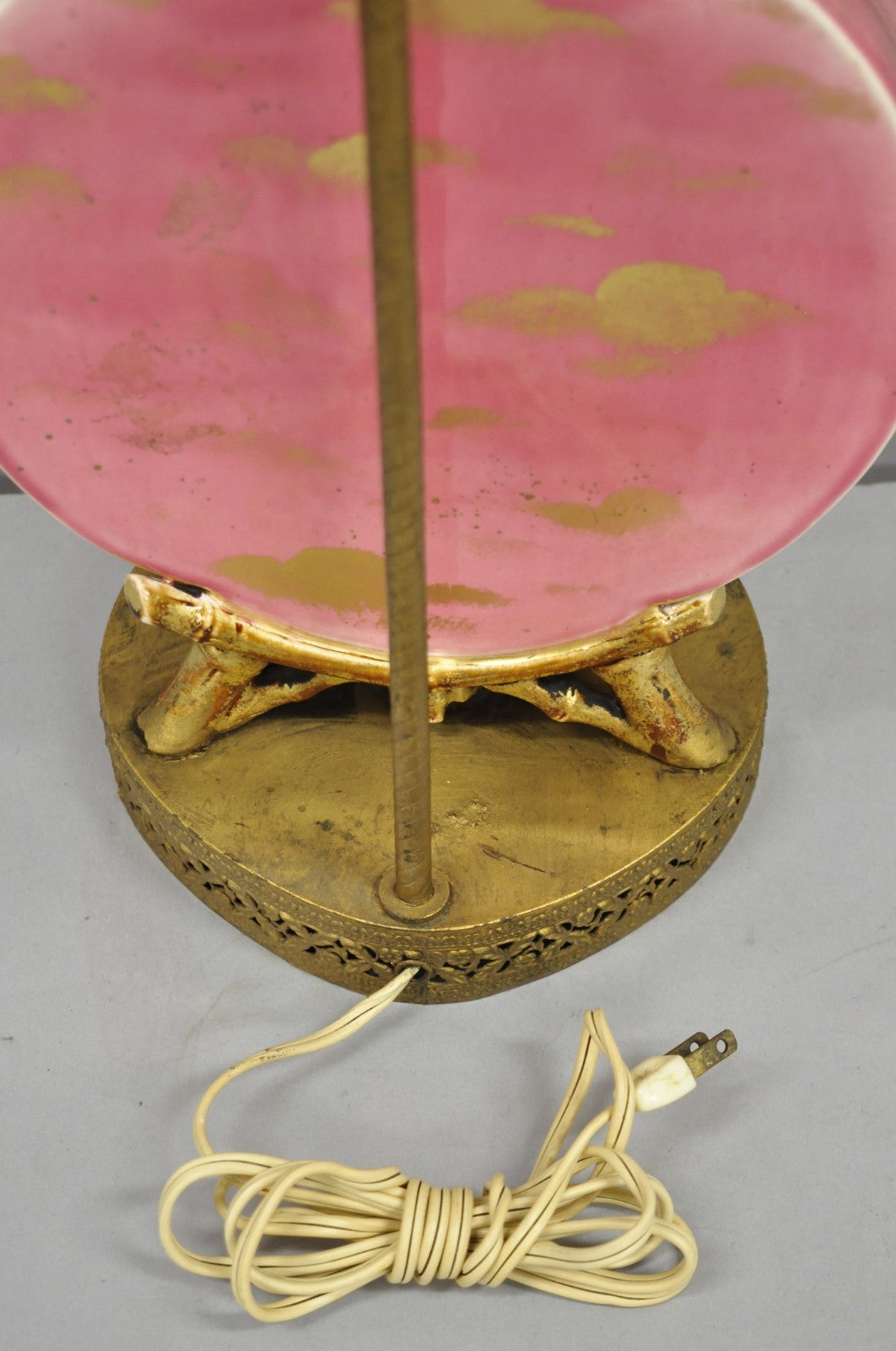 Antique Chinoiserie Pink Porcelain Round Vase Table Lamps w/ Birds - a Pair