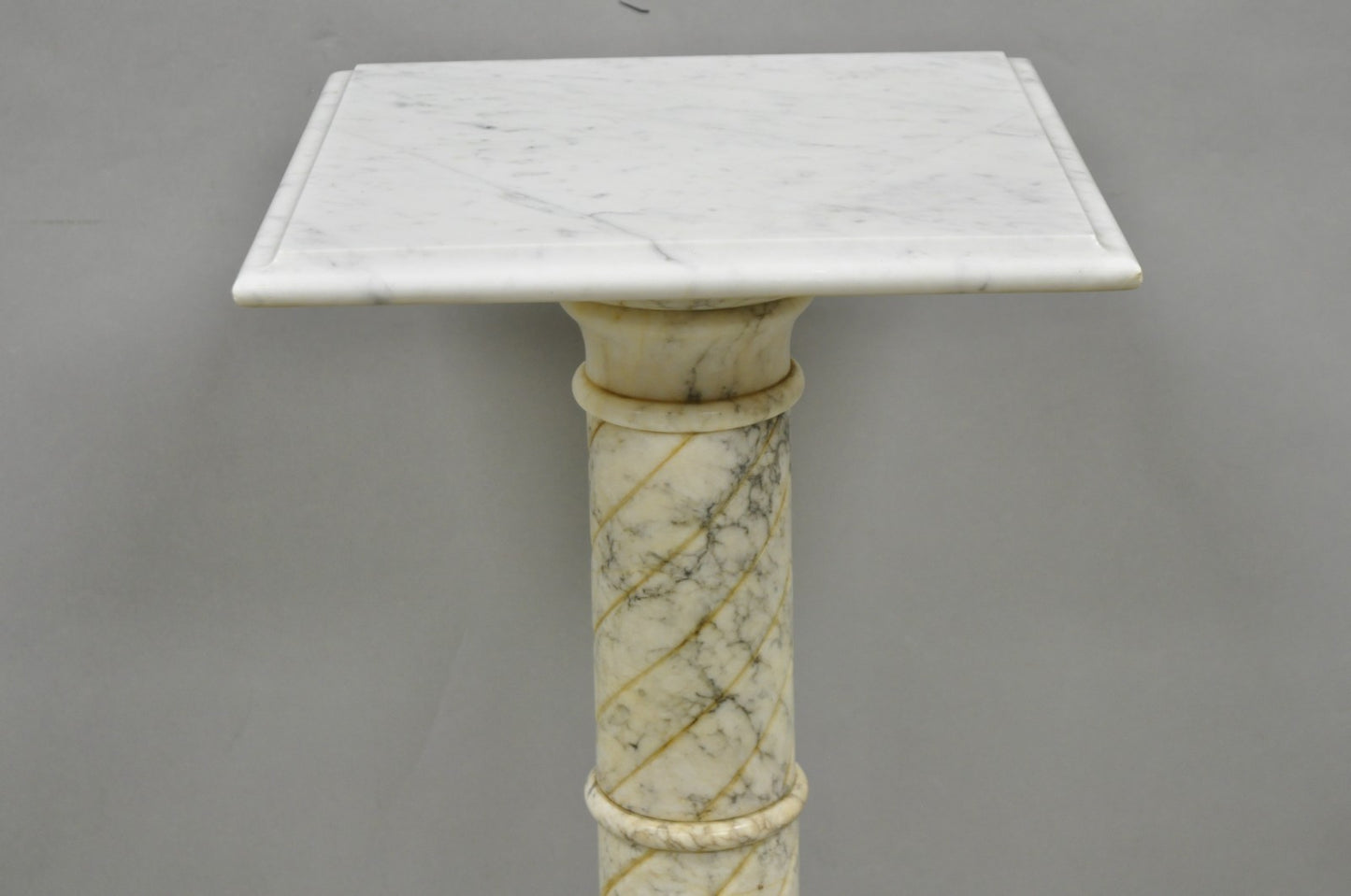 Vintage Italian Classical Carved Marble Column Form Square Top Pedestal Stand