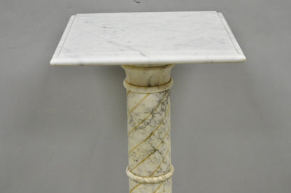 Vintage Italian Classical Carved Marble Column Form Square Top Pedestal Stand