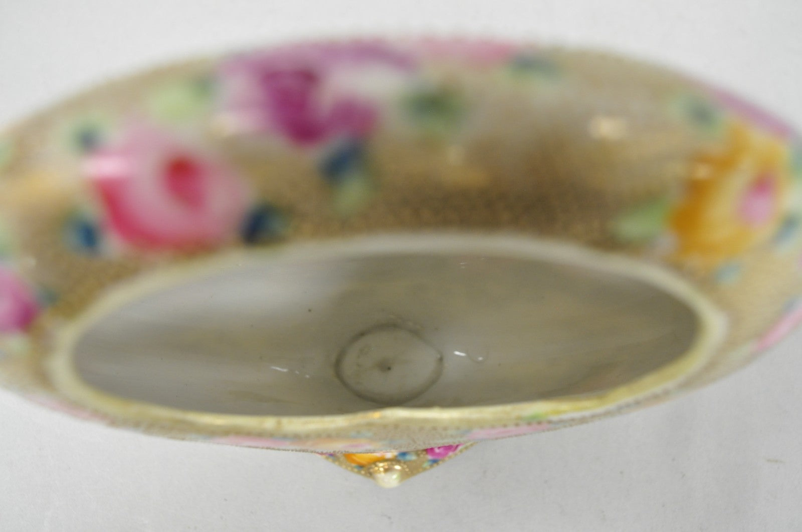 Antique Japanese Nippon Hand Painted Porcelain Gold Gilt Handle Moon Basket Vase