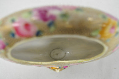 Antique Japanese Nippon Hand Painted Porcelain Gold Gilt Handle Moon Basket Vase