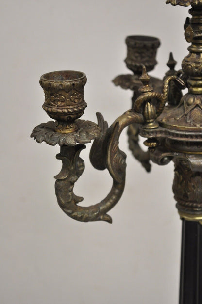 Antique French Empire Renaissance Gilt Metal Figural Candelabra Table Lamp