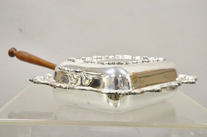 Vintage Poole Silver Co Victorian Silver Plated Serving Platter w/ Wooden Handle
