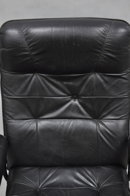 Vintage Black Leather Ekornes Stressless Style Swivel Recliner Lounge Chair