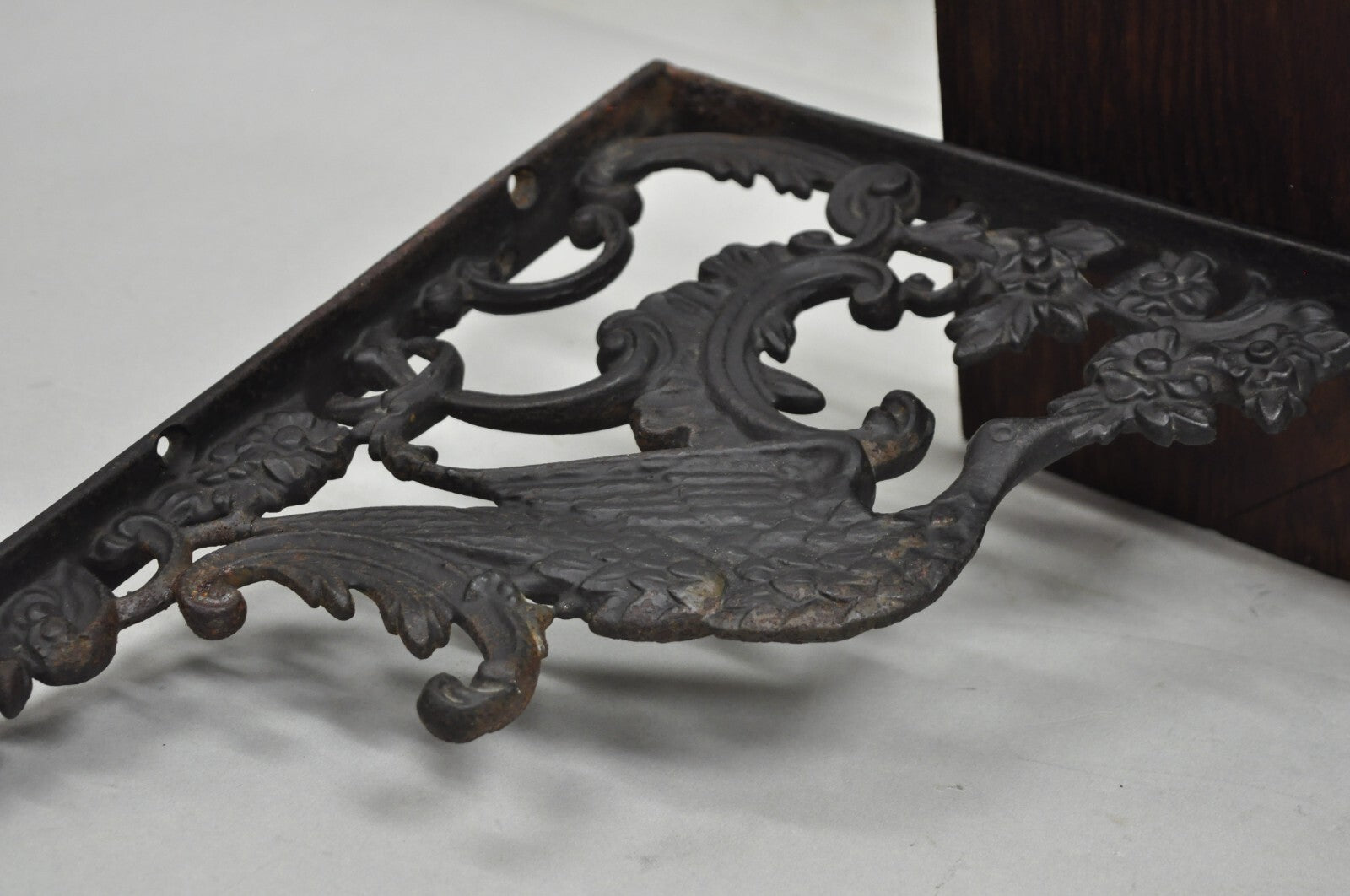 Antique Art Nouveau Cast Iron Figural Phoenix Bird Wall Shelf Brackets - a Pair