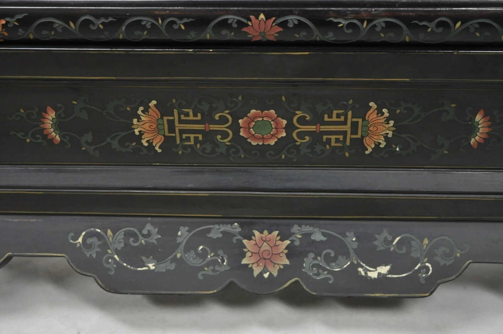 Vintage Chinese Black Lacquer Oriental Fireplace Screen Fire Screen Divider