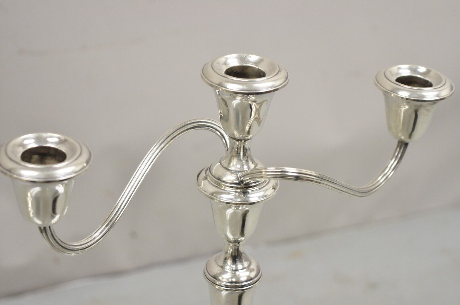 Gorham 808/1 Weighted Sterling Silver 3 Light Candlestick Candle - a Pair