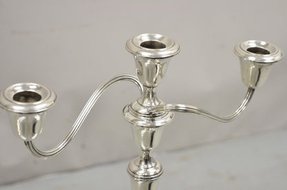 Gorham 808/1 Weighted Sterling Silver 3 Light Candlestick Candle - a Pair