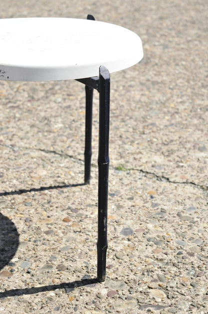 Vintage Aluminum Faux Bamboo Round Fiberglass Pool Patio Side Tables - a Pair