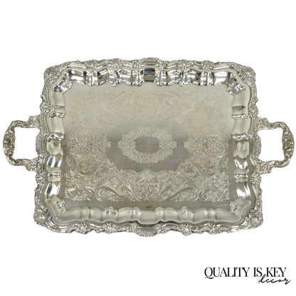 Vintage Victorian Silver Plated Rectangular Twin Handle Footed Bar Serving Tray