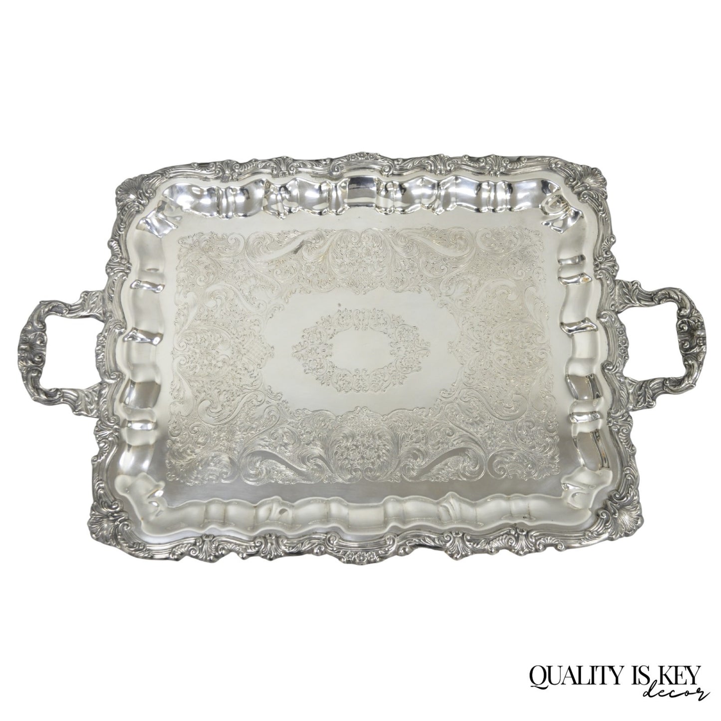 Vintage English Victorian Silver Plated Twin Handle Bar Serving Platter Tray