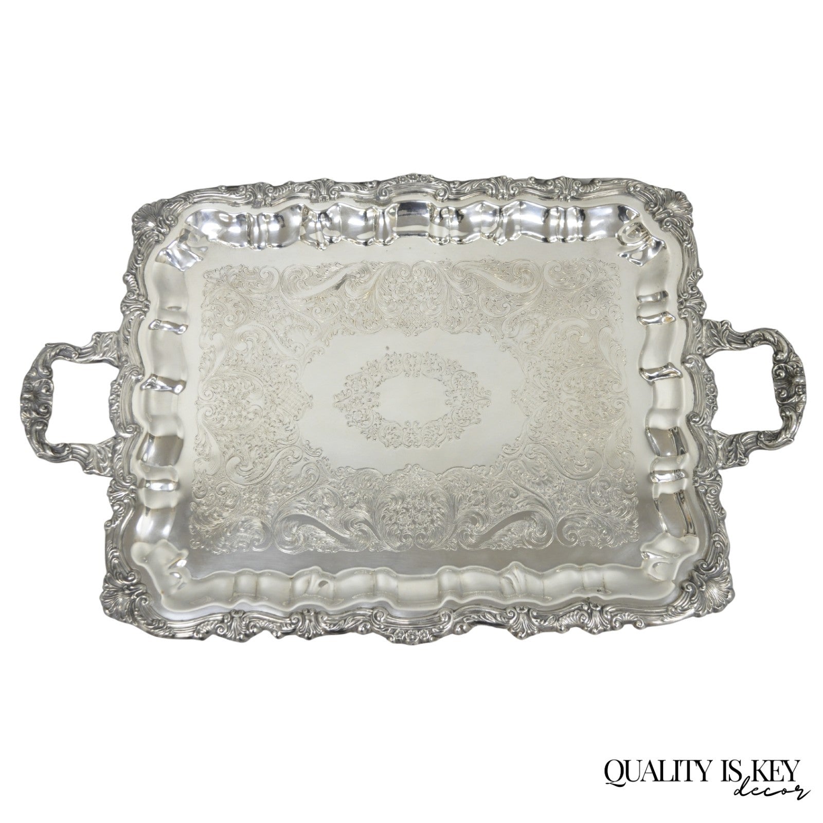 Vintage English Victorian Silver Plated Twin Handle Bar Serving Platter Tray