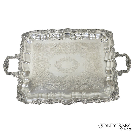 Vintage English Victorian Silver Plated Twin Handle Bar Serving Platter Tray