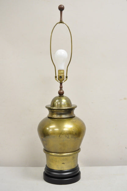 Vintage Hollywood Regency Chinoiserie Patinated Brass Ginger Jar Table Lamp