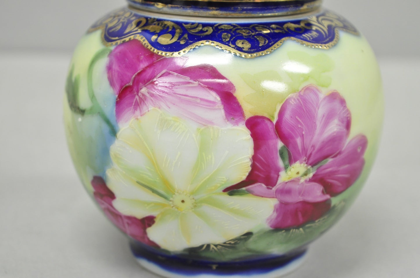 Antique I &EC Co Japan Hand Painted Porcelain Cobalt Blue Covered Ginger Jar