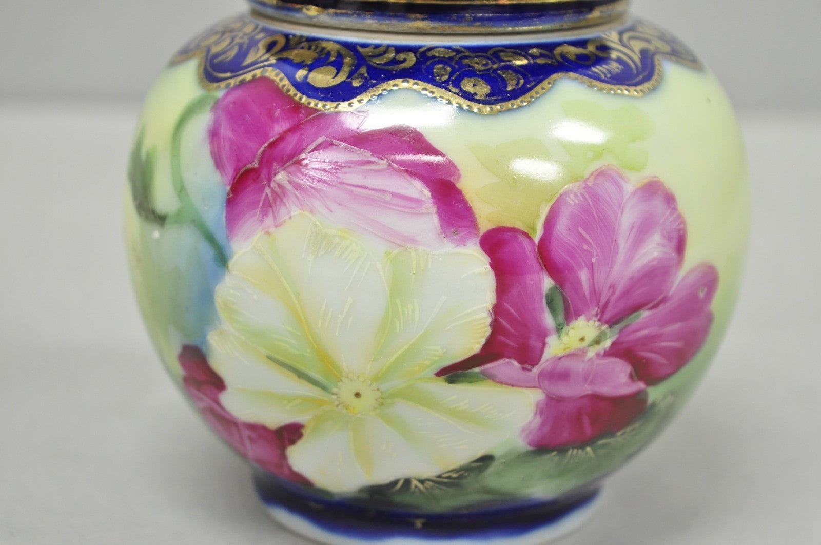 Antique I &EC Co Japan Hand Painted Porcelain Cobalt Blue Covered Ginger Jar