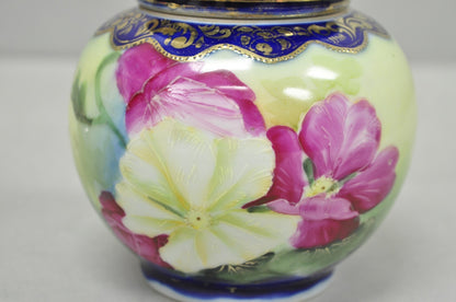 Antique I &EC Co Japan Hand Painted Porcelain Cobalt Blue Covered Ginger Jar