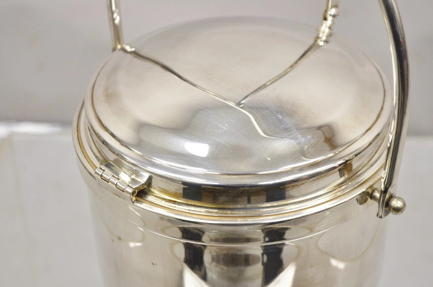 Vintage Wallace Mid Century Modern Silver Plated Glass Lined Hinged Ice Bucket