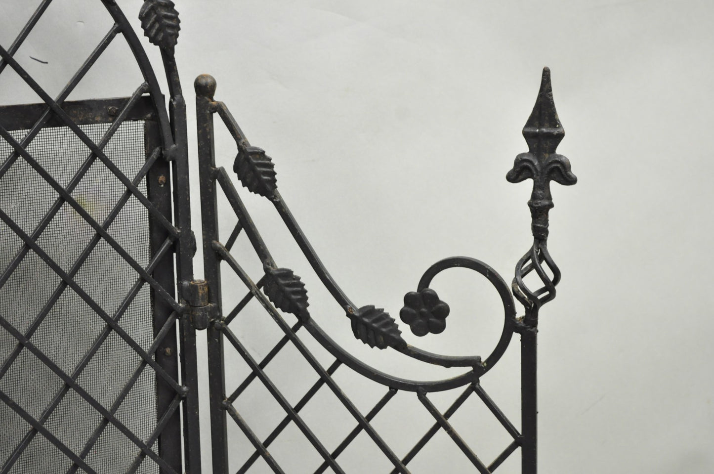 Antique Gothic Arts & Crafts Wrought Iron Scrolling Folding Fireplace Screen