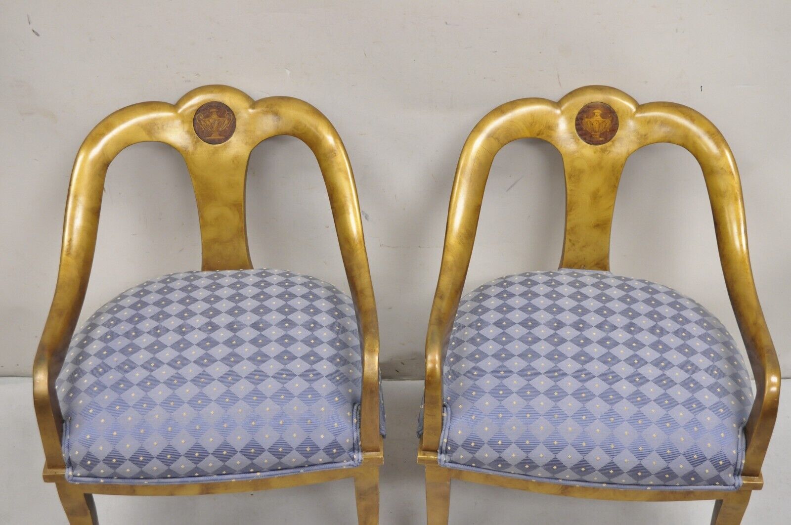 Vintage Italian Hollywood Regency Gold Gilt Wood Saber Leg Lounge Chairs - Pair