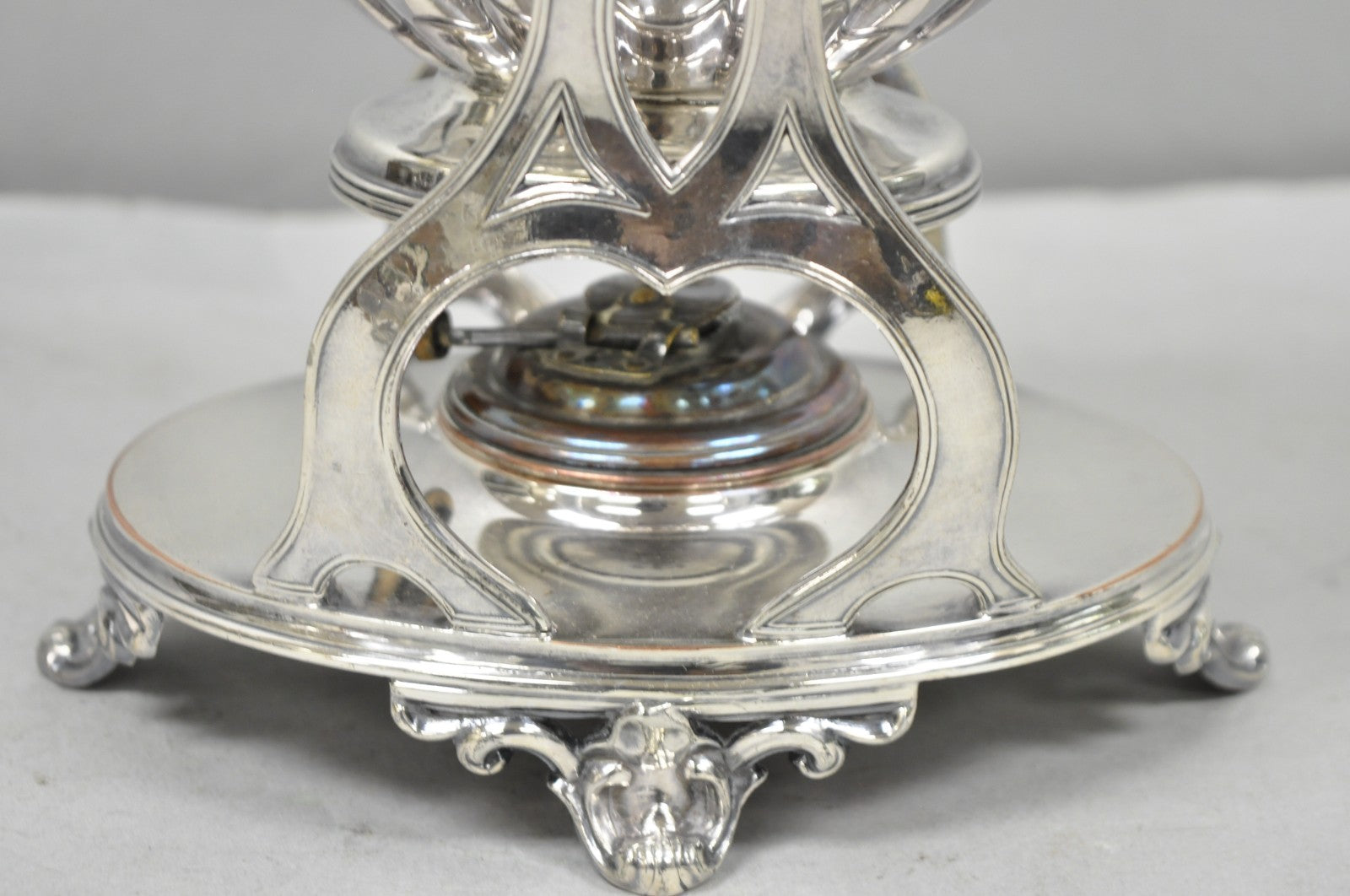Antique English Art Nouveau Silver Plated Tilting Tea Kettle Pot on Stand