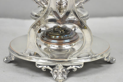 Antique English Art Nouveau Silver Plated Tilting Tea Kettle Pot on Stand