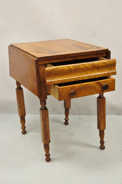 Antique Sheraton Chestnut Wood 2 Drawer Pembroke Drop Leaf Work Side End Table