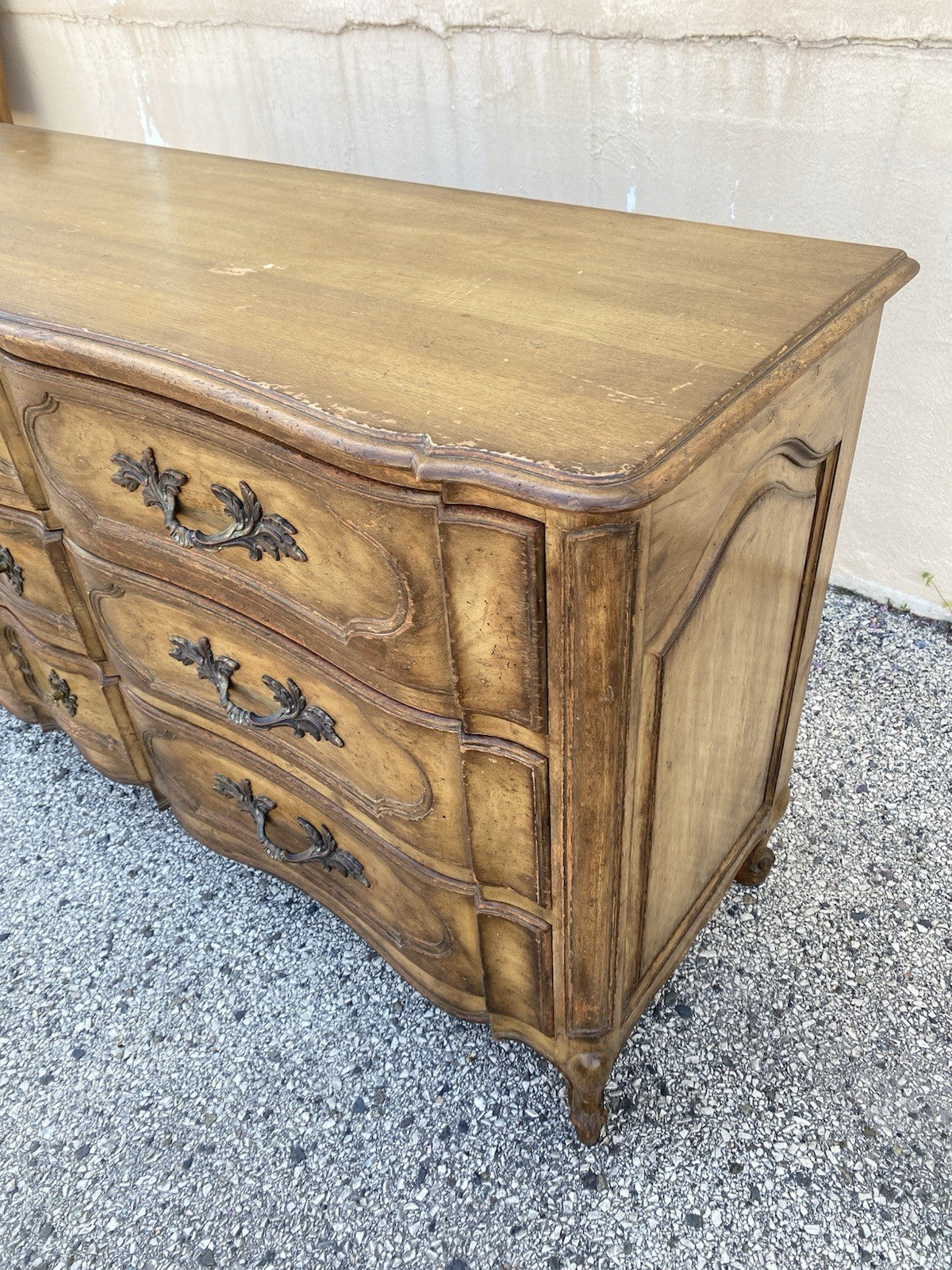 Vintage Auffray & Co French Country Provincial Walnut 9 Drawer Dresser Credenza