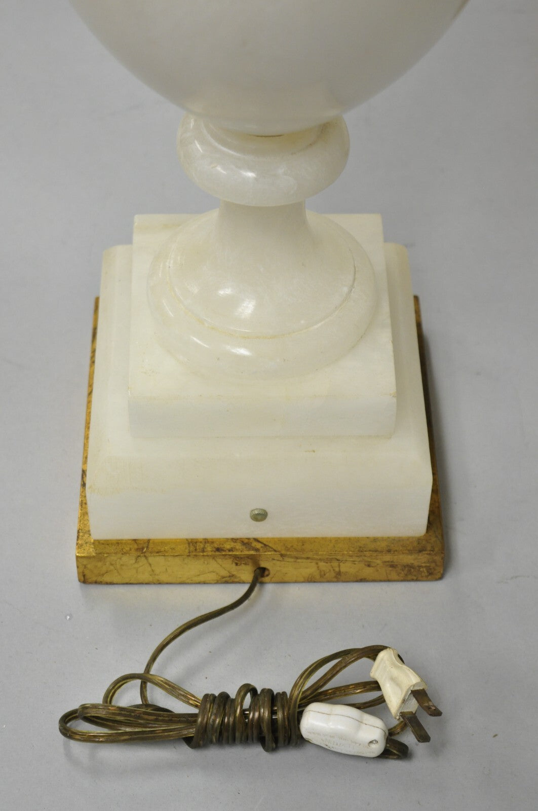 Italian Neoclassical Large Carved Solid Alabaster Marble Urn Table Lamps - Pair