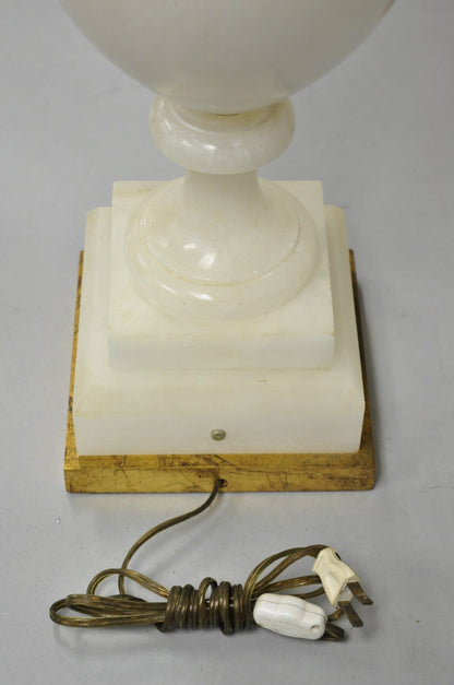 Italian Neoclassical Large Carved Solid Alabaster Marble Urn Table Lamps - Pair