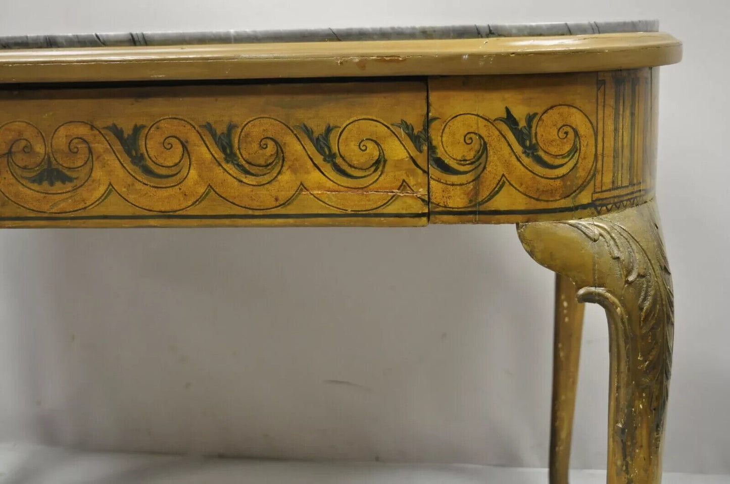 Antique French Adams Style Hand Painted Queen Anne One Drawer Center Table
