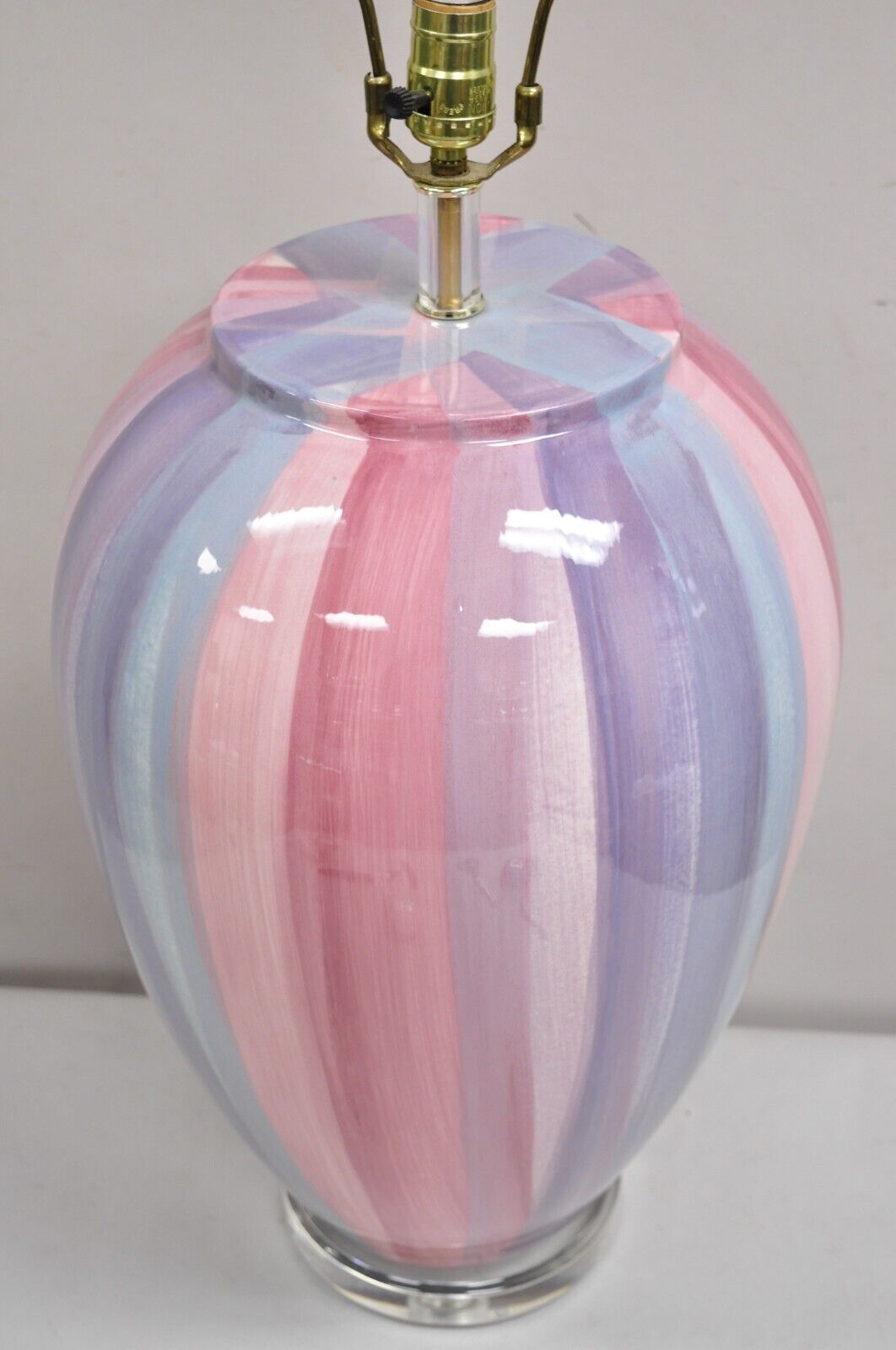 Vintage Postmodern Large Ceramic "Hot Air Balloon" Pink Striped Table Lamp