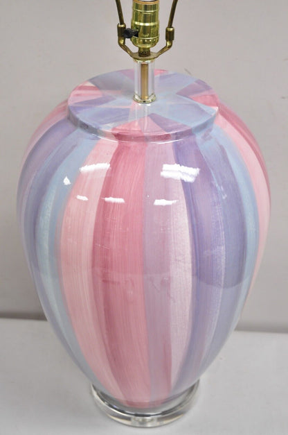 Vintage Postmodern Large Ceramic "Hot Air Balloon" Pink Striped Table Lamp