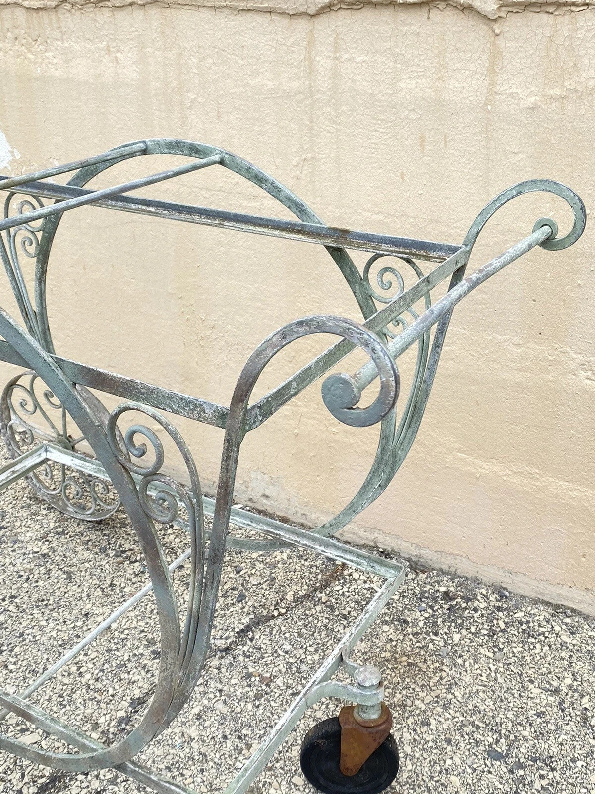 Antique Salterini Mt Vernon Wrought Iron Art Nouveau Patio Serving Bar Tea Cart
