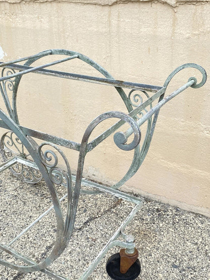 Antique Salterini Mt Vernon Wrought Iron Art Nouveau Patio Serving Bar Tea Cart