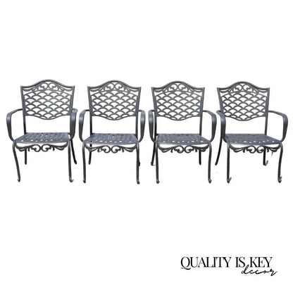 Tuscan Mediterranean Black Aluminum Metal Garden Patio Dining Chair - Set of 4