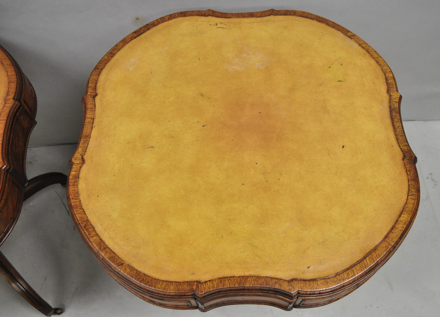 Vintage English Regency Leather Top Mahogany Drum End Table w/ 4 Drawers - Pair