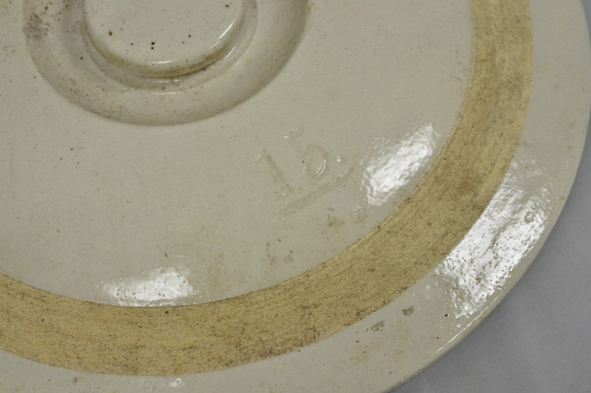 Antique American Primitive Salt Glazed Ceramic 15 Gallon Crock Pot Lid Cover