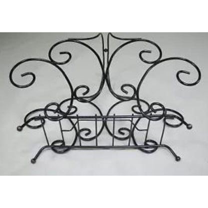 Vintage Wrought Iron Scrolling Hollywood Regency Whimsical Magazine Rack Stand