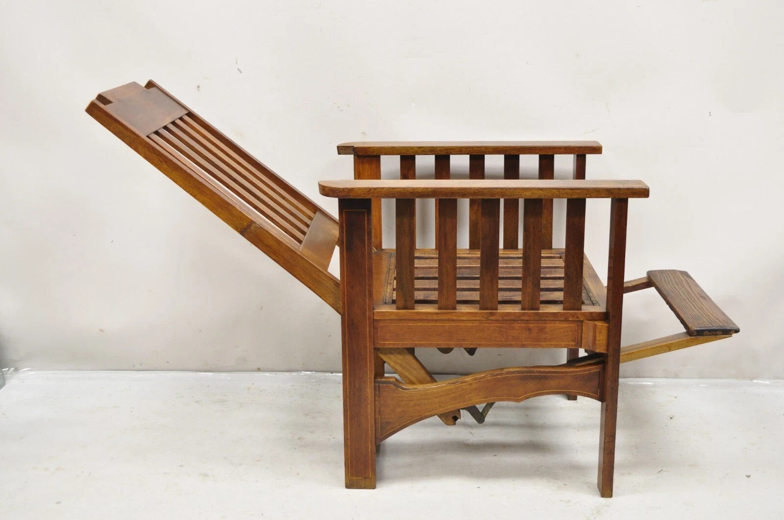 Antique Edwardian Mahogany Mechanical Reclining Slatted Morris Lounge Arm Chair