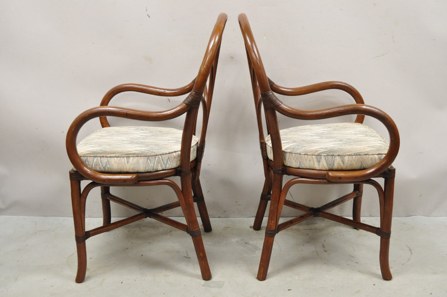Vintage Bentwood Rattan Hollywood Regency Fan Back Dining Chairs - Set of 4