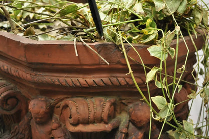 Antique Neoclassical Terracotta Garden Pedestal Planter Pot with Cherub Figures