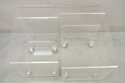 Vintage Clear Lucite Acrylic Mid Century Modern Rolling Side Tables - a Pair