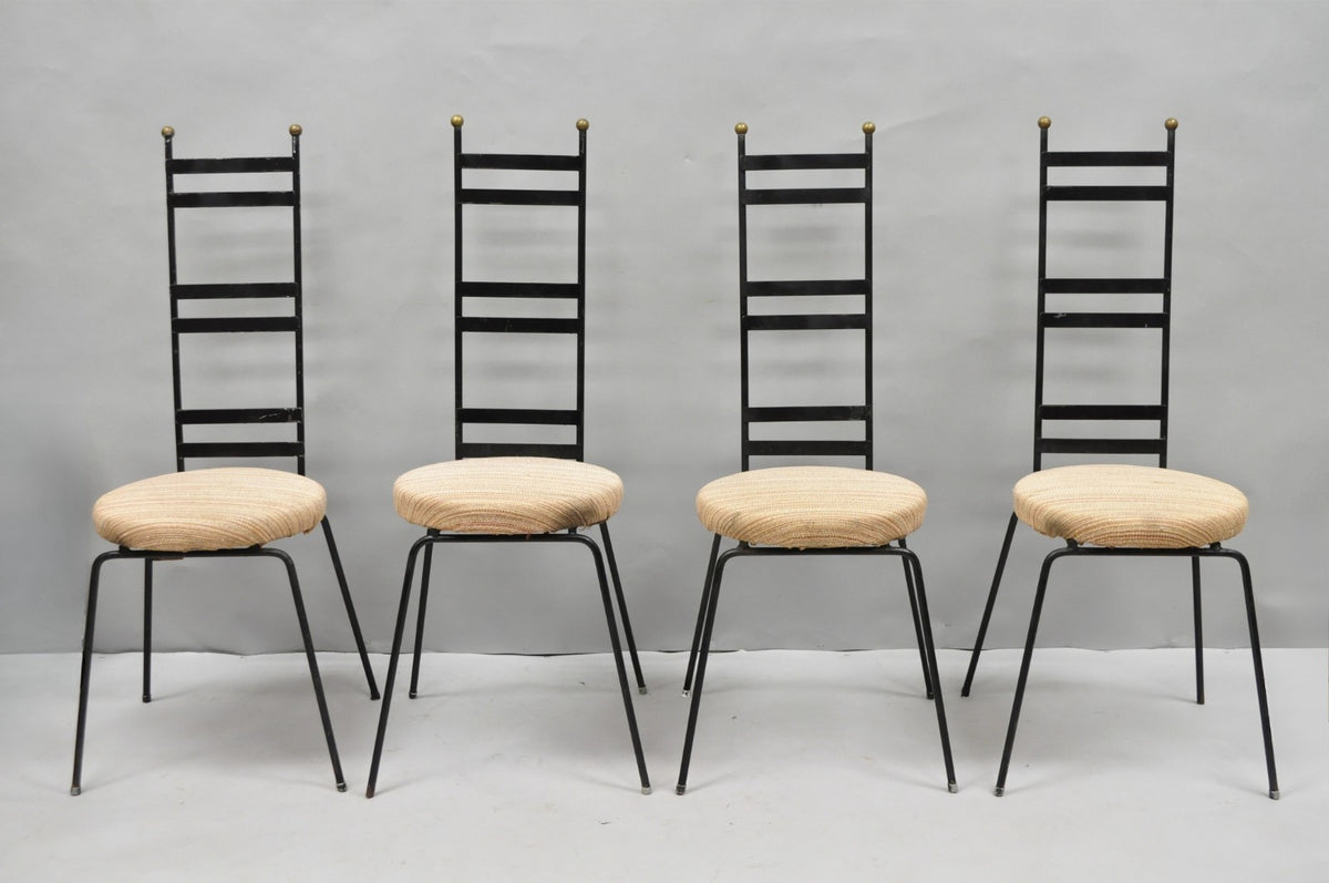 Vintage Arthur Umanoff Wrought Iron Ladder Back MCM Dining Chairs - Set of 4