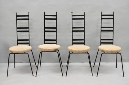 Vintage Arthur Umanoff Wrought Iron Ladder Back MCM Dining Chairs - Set of 4