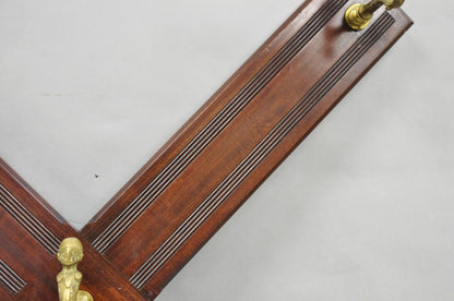 Antique Victorian Mahogany X-Form Wall Coat Rack w/ Brass Knight's Helmet Hooks