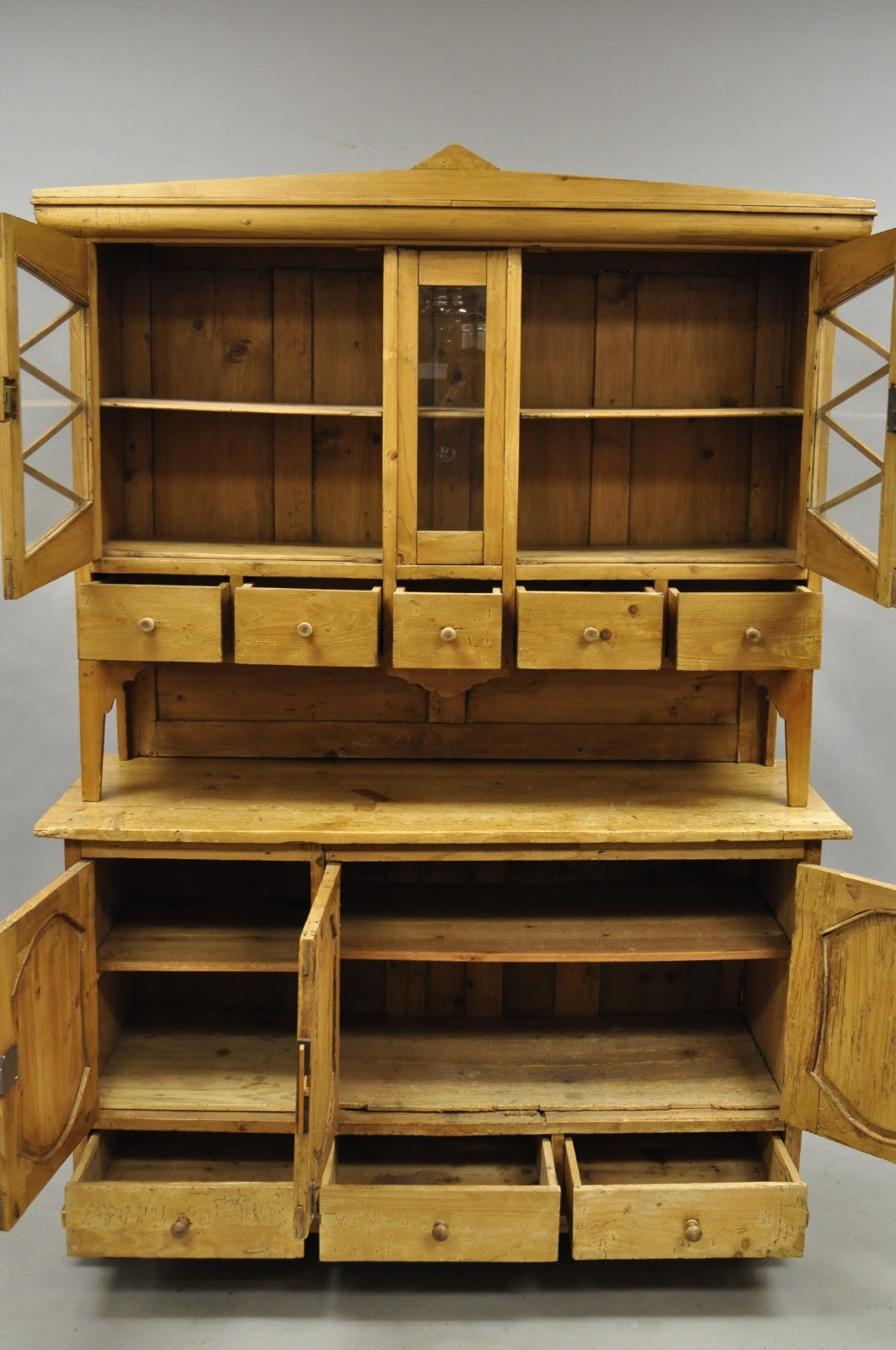 Antique French Country Provincial Pine Wood Buffet Cupboard China Cabinet Hutch