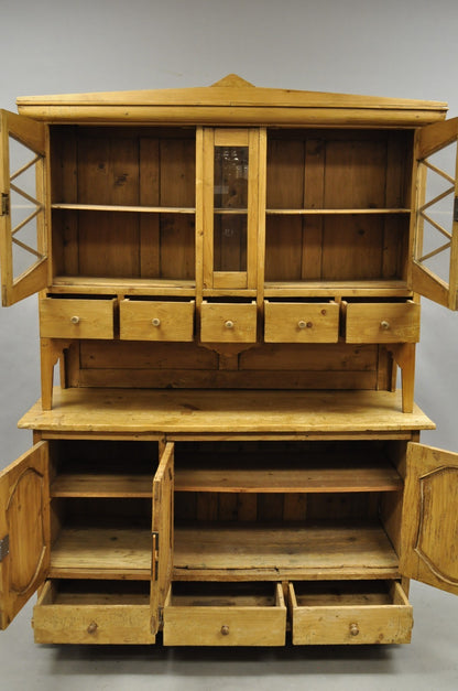 Antique French Country Provincial Pine Wood Buffet Cupboard China Cabinet Hutch